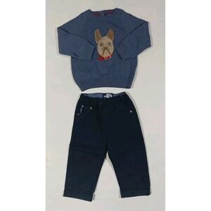 Thomas Brown Sweater Pants Outfit Size 12-18 18-24 Months Blue Bulldog Holiday